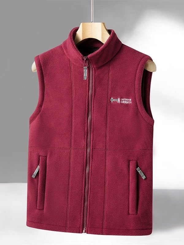 Jachetă fleece, culoare solidă, croială lejeră, 100% fleece poliester, broderie