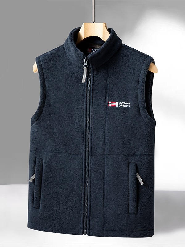 Jachetă fleece, culoare solidă, croială lejeră, 100% fleece poliester, broderie