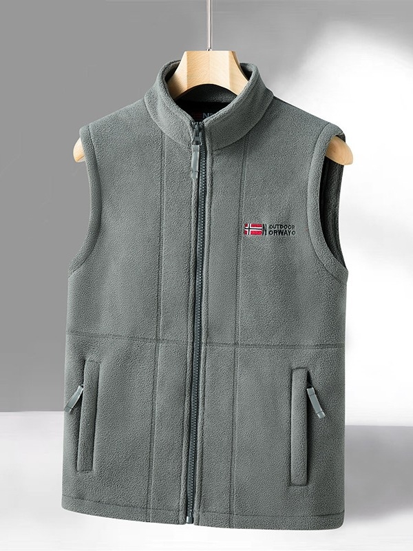 Jachetă fleece, culoare solidă, croială lejeră, 100% fleece poliester, broderie