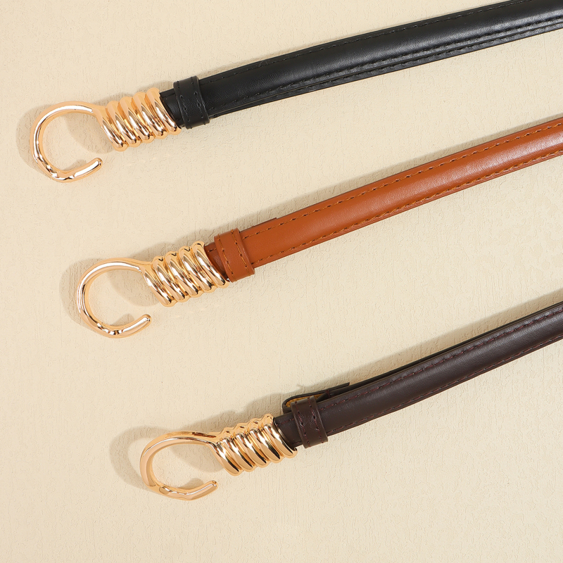 Női ruhaszíj PU bőrből, vékony szélességű, ötvözet csattal és kampóval, elegáns geometriai rózsás részlettel, Haoyu, 2024 nyár