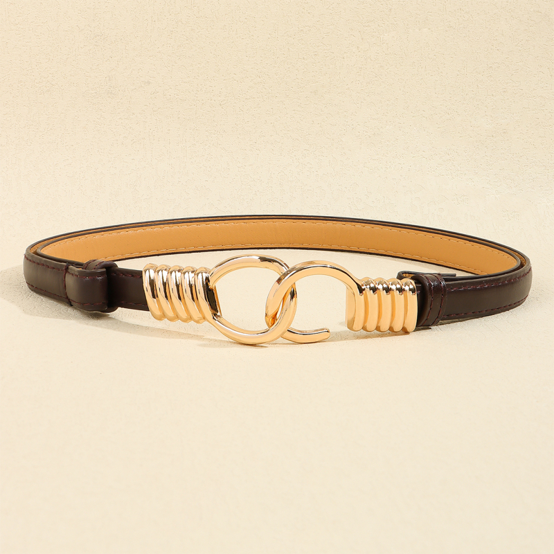 Női ruhaszíj PU bőrből, vékony szélességű, ötvözet csattal és kampóval, elegáns geometriai rózsás részlettel, Haoyu, 2024 nyár