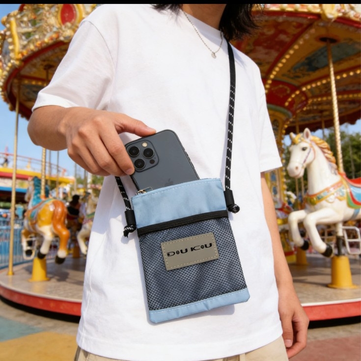 Unisex torbica za telefon s horizontalnim kvadratnim oblikom, zatvaračem, unutarnjim mrežastim pretincem, Oxford tkanina