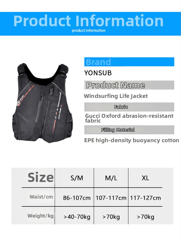 Yon Sub PVC mentőmellény, ujjatlan, tengerre, vitorlázásra, búvárkodásra és úszásra