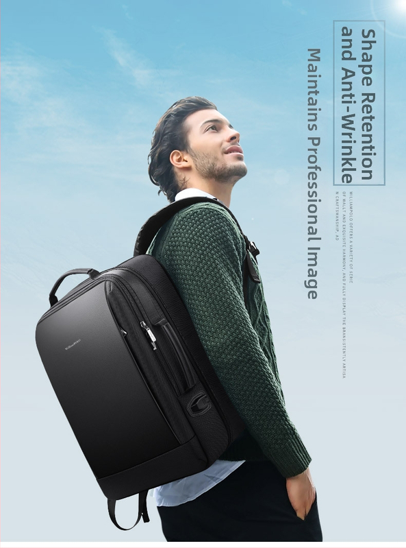 WILLIAMPOLO taška na notebook pre mužov — obchodné cestovanie, syntetická koža, kapacita pod 20 l, oblúkový ramenný remienok, vodeodolný