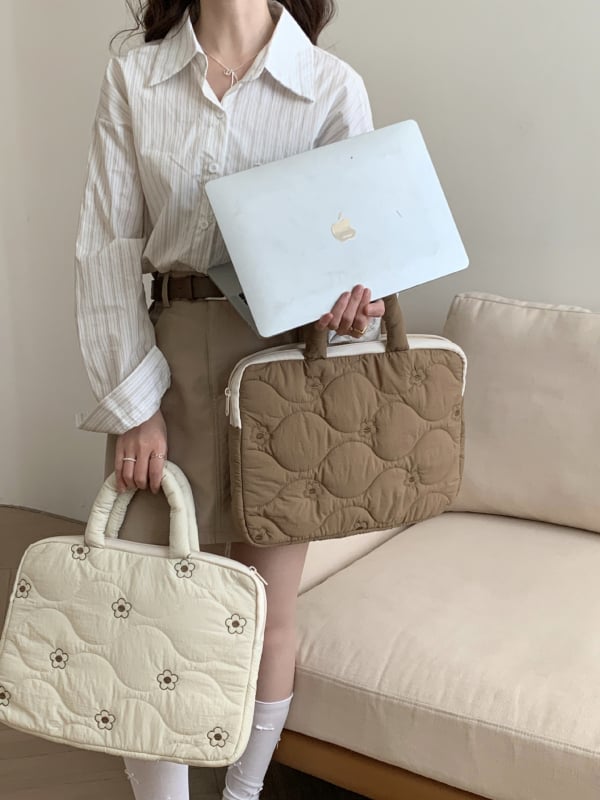 Geantă laptop tote cu broderie florală în stil japonez, material nylon, căptușeală poliester, design care reduce povara