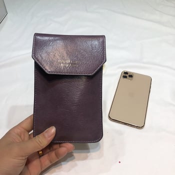 Geantă de telefon crossbody în stil coreean, din PU piele, închidere cu capac, formă vertical pătrată, clips interior pentru bancnote