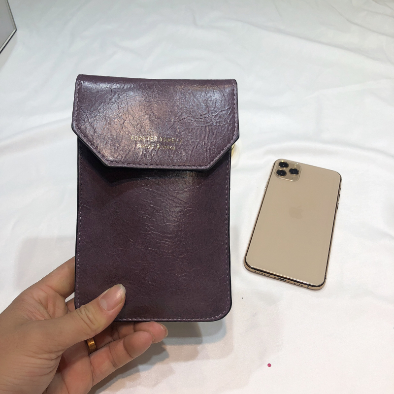 Geantă de telefon crossbody în stil coreean, din PU piele, închidere cu capac, formă vertical pătrată, clips interior pentru bancnote