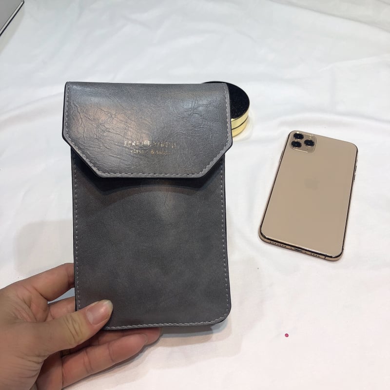 Geantă de telefon crossbody în stil coreean, din PU piele, închidere cu capac, formă vertical pătrată, clips interior pentru bancnote