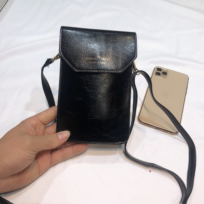 Geantă de telefon crossbody în stil coreean, din PU piele, închidere cu capac, formă vertical pătrată, clips interior pentru bancnote