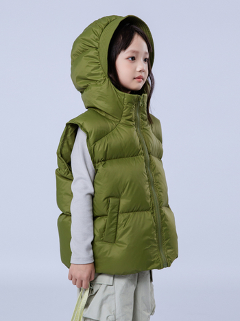 Παιδικό γιλέκο με κουκούλα σε κορεατικό στυλ, γέμισμα από down πάπιας 50–55%, παχυσμένο