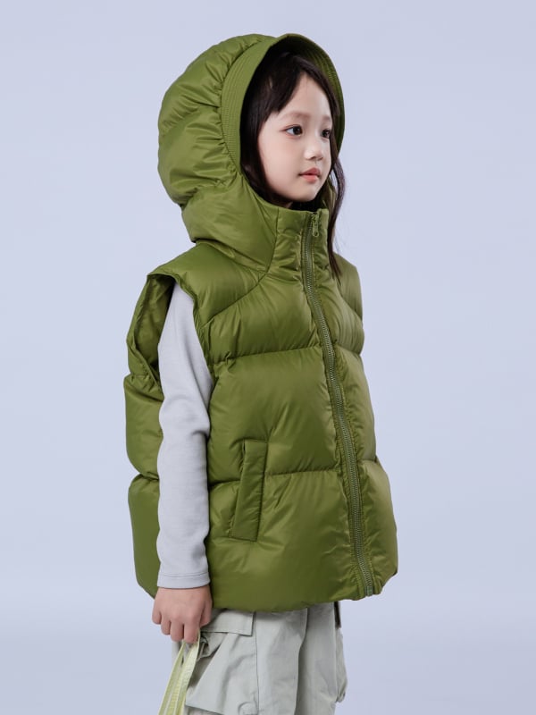 Παιδικό γιλέκο με κουκούλα σε κορεατικό στυλ, γέμισμα από down πάπιας 50–55%, παχυσμένο