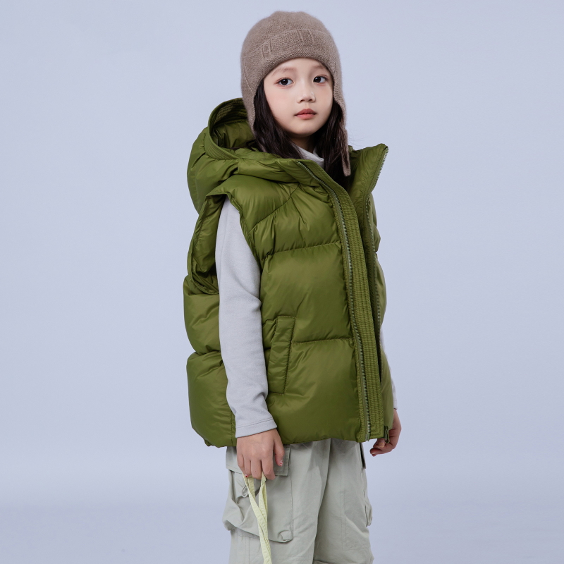 Παιδικό γιλέκο με κουκούλα σε κορεατικό στυλ, γέμισμα από down πάπιας 50–55%, παχυσμένο