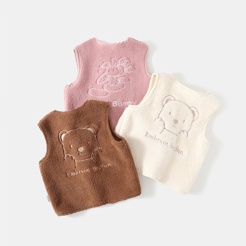 Vesta pentru copii pentru iarnă, căptușită cu fleece, țesătură poliester, umplutură poliester, închidere cu nasturi