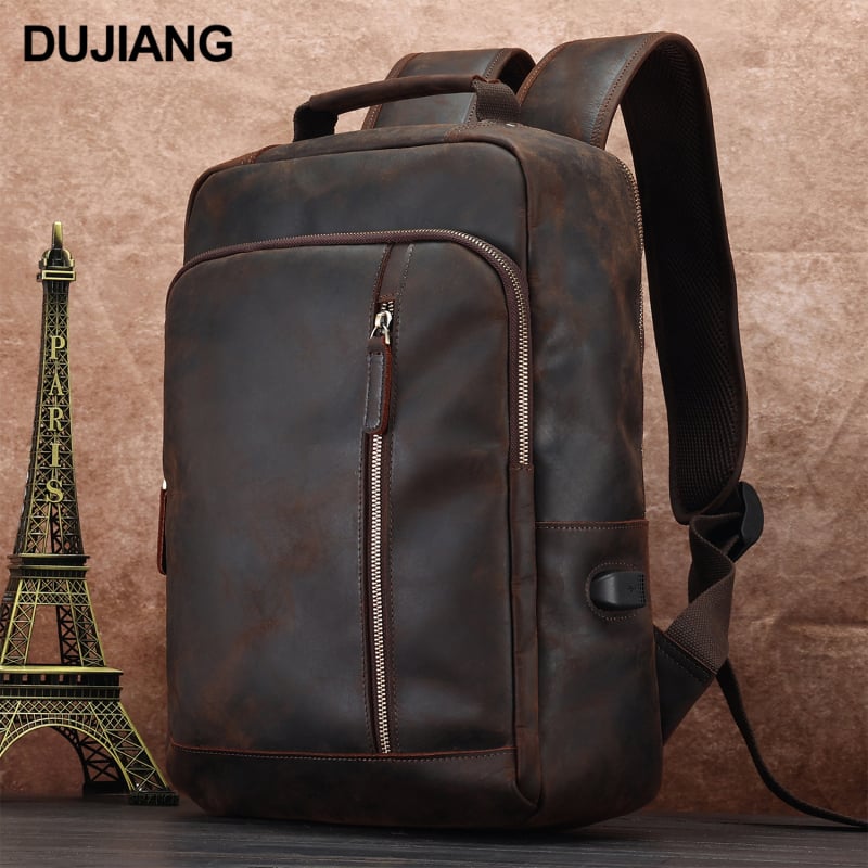 Pravá kožená taška na notebook 15,6-palcový, objem pod 20 L, USB port, odolný chrbtový panel