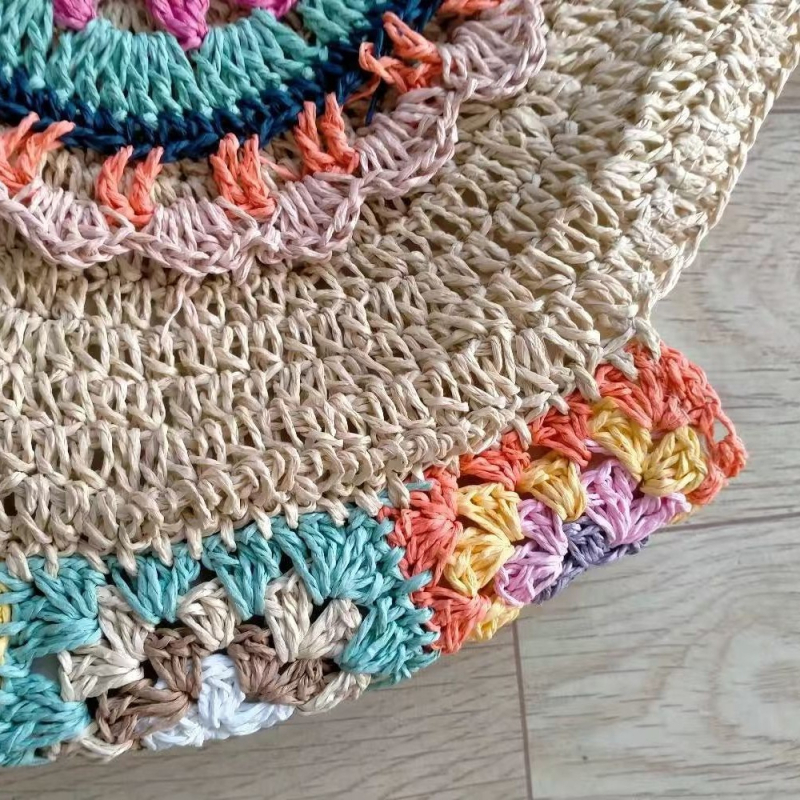 Geantă rotundă din paie împletite, cu fermoar, capacitate mare, buzunar pentru telefon