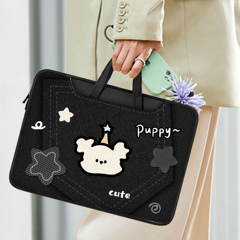 Torba za prijenosno računalo s simpatičnim cartoon motivom, PU materijal, vodootporna i otporna na trošenje, dvostruka upotreba — ručna i naramenica, kompatibilna s Apple/Huawei/Xiaomi/Xiaoxin