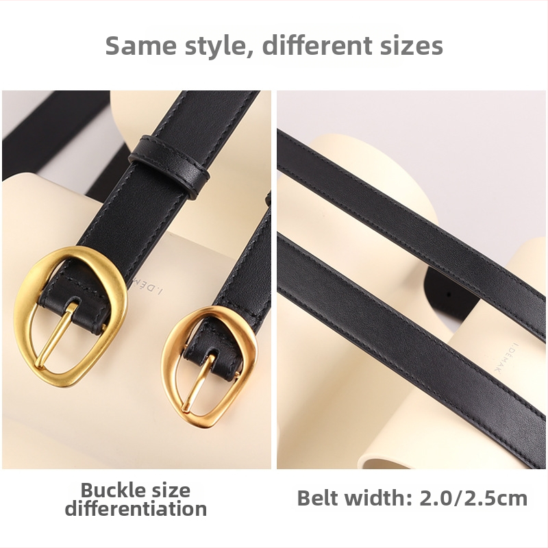 Curea pentru femei din piele naturală – piele de vită în strat superior, cataramă din aliaj, închidere cu știft, lățime 2–4 cm