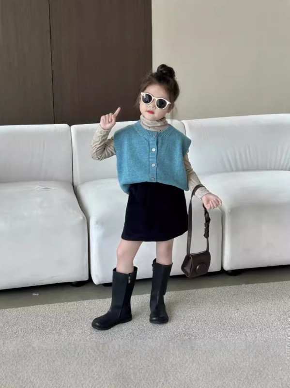 Gyerek pamut kötött mellény - Casual pulóver, 95% pamut, 3–8 évesek, Tavasz–Ősz