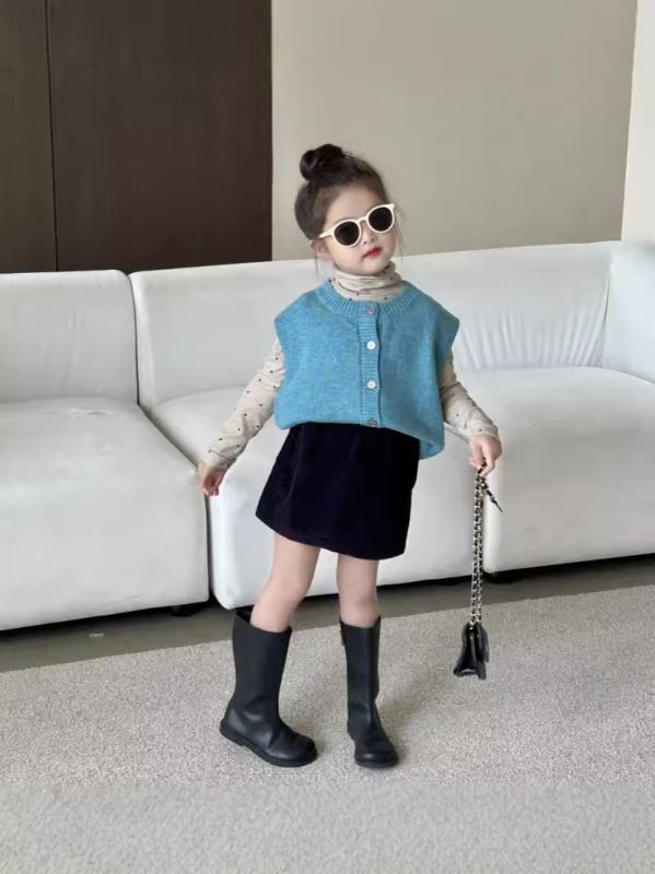 Gyerek pamut kötött mellény - Casual pulóver, 95% pamut, 3–8 évesek, Tavasz–Ősz