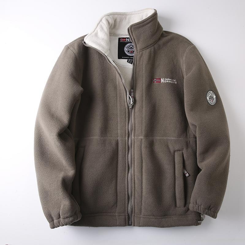 Geacă de polar pentru bărbați, cu două fețe, gros, guler înălțat, fermoar, mâneci lungi, lungime normală