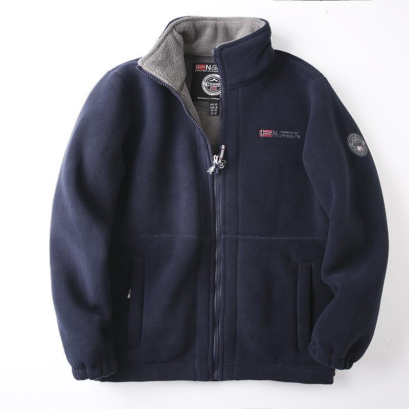 Geacă de polar pentru bărbați, cu două fețe, gros, guler înălțat, fermoar, mâneci lungi, lungime normală