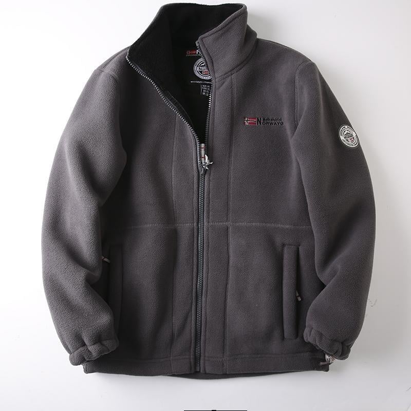 Geacă de polar pentru bărbați, cu două fețe, gros, guler înălțat, fermoar, mâneci lungi, lungime normală