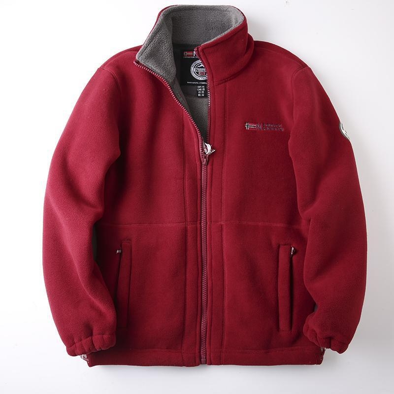 Geacă de polar pentru bărbați, cu două fețe, gros, guler înălțat, fermoar, mâneci lungi, lungime normală
