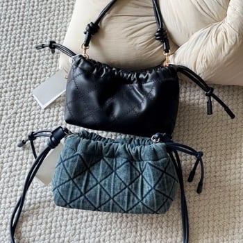 Geantă crossbody din piele de vită, model Cloud, închidere cu șnur, stil urban, buzunar pentru telefon, căptușeală poliester