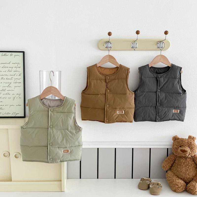 Dječja puf vest za zimu, unisex, korejski stil, bez kapulje, poliester tkanina, punilo od svile