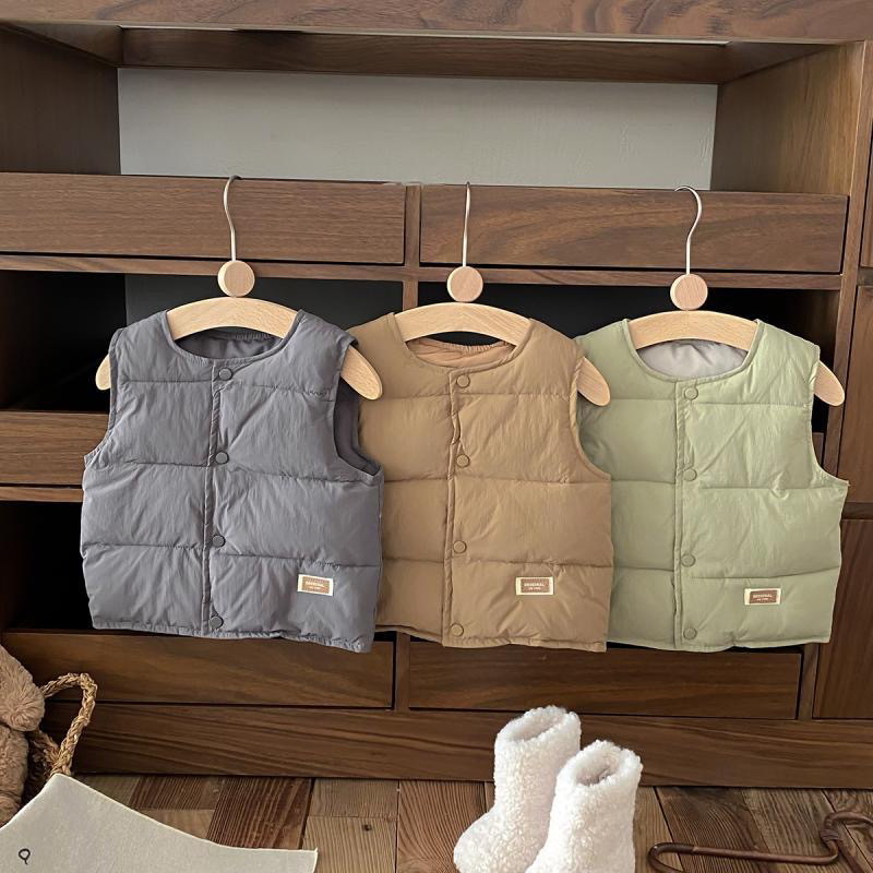 Dječja puf vest za zimu, unisex, korejski stil, bez kapulje, poliester tkanina, punilo od svile