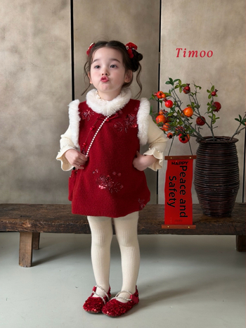 Детски двучастков костюм за момичета: вълнен комплект с подплата от флийс, дебел, дълги ръкави, зимно облекло, солиден десен, 90% полиестер