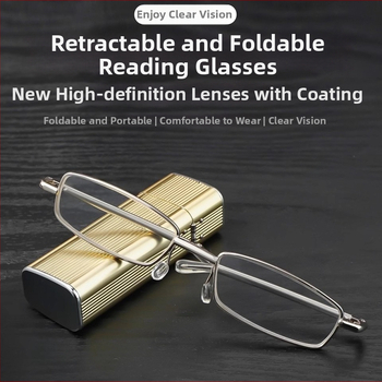 Сгъваеми портативни очила за четене с PC лещи, удароустойчиви и против синя светлина, метална овална рамка с пълен рамков дизайн, винтидж литературен стил