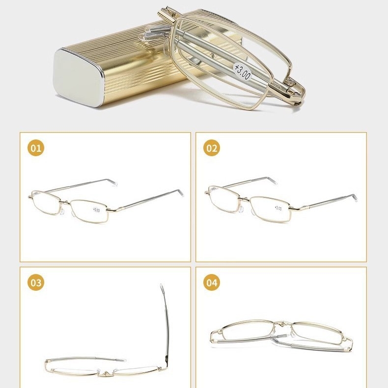 Сгъваеми портативни очила за четене с PC лещи, удароустойчиви и против синя светлина, метална овална рамка с пълен рамков дизайн, винтидж литературен стил