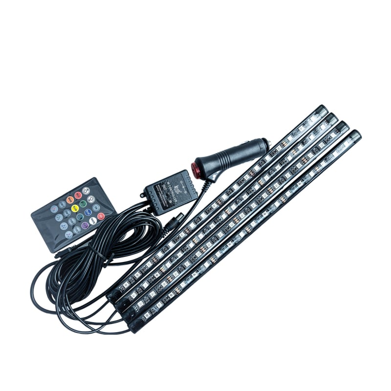 Lampă ambientală auto LED 5050, 72 LED, USB 5V / 12V, telecomandă și control vocal, splitter pe 4 canale