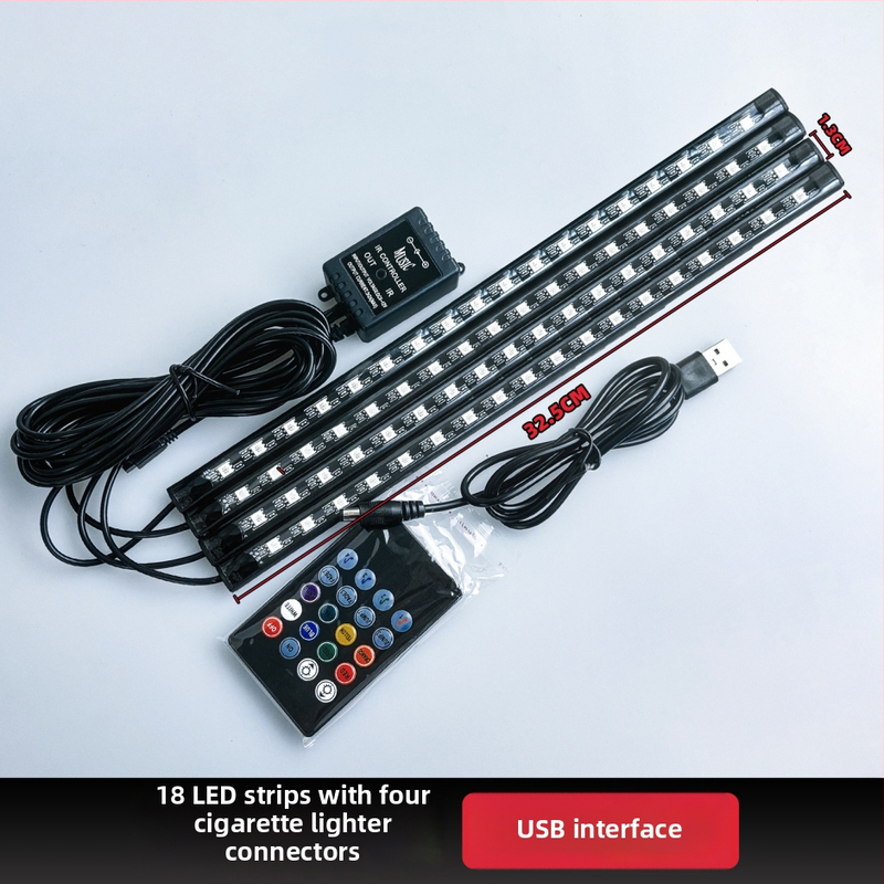 Lampă ambientală auto LED 5050, 72 LED, USB 5V / 12V, telecomandă și control vocal, splitter pe 4 canale
