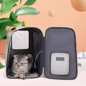 Колесна раница за домашни любимци - канвас, модел с вълни, капацитет до 7,5 кг