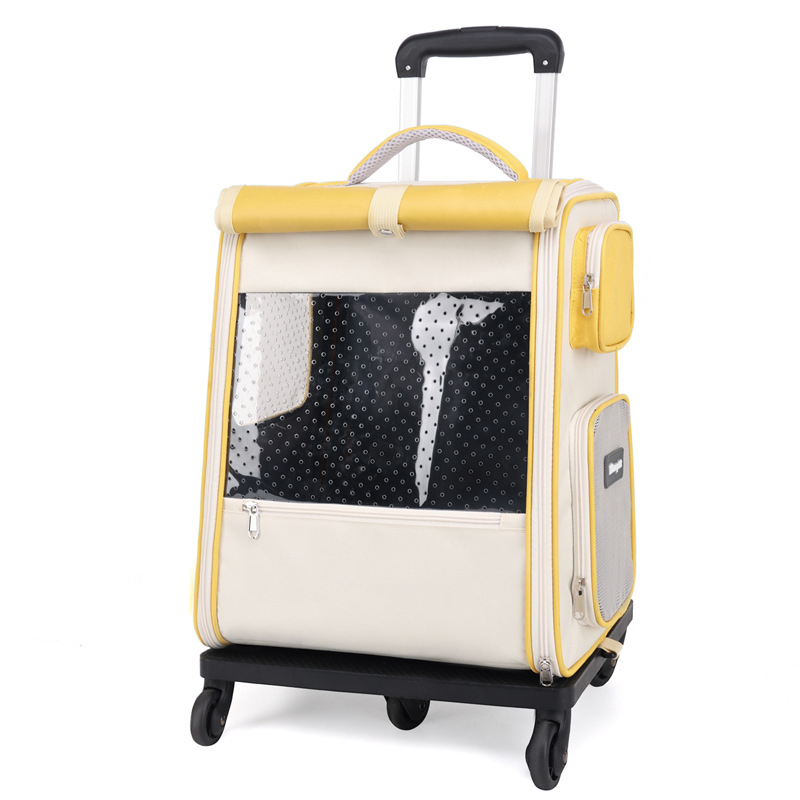 Колесна раница за домашни любимци - канвас, модел с вълни, капацитет до 7,5 кг