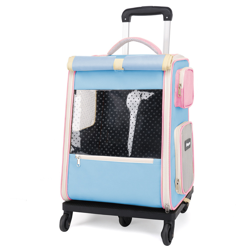 Колесна раница за домашни любимци - канвас, модел с вълни, капацитет до 7,5 кг