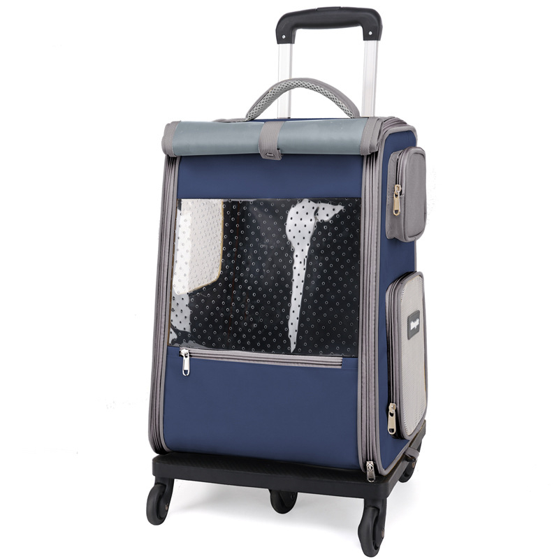 Колесна раница за домашни любимци - канвас, модел с вълни, капацитет до 7,5 кг