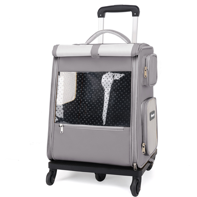 Колесна раница за домашни любимци - канвас, модел с вълни, капацитет до 7,5 кг