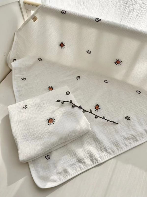 Prosop de baie pentru bebeluși și pătură din bumbac 100%, fir 40s, broderie și tiv, 140-170 g, pentru bebeluși