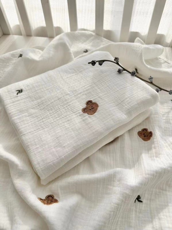 Prosop de baie pentru bebeluși și pătură din bumbac 100%, fir 40s, broderie și tiv, 140-170 g, pentru bebeluși