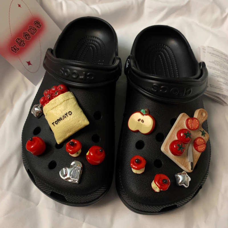 Crocs virágos cipő kiegészítő - levehető virágesdísz étel ihletésű motívummal, bőr cipőkhöz, szandálokhoz, textiles cipőkhöz és papucsokhoz - egész éves viselés, édes akadémiai stílus