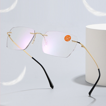 Γυαλιά ανάγνωσης χωρίς πλαίσιο, μεταλλικός σκελετός, αντι-μπλε φως, HD καθαρότητα, άνετα, κατάλληλα για τετράγωνο πρόσωπο