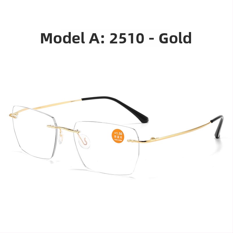 Γυαλιά ανάγνωσης χωρίς πλαίσιο, μεταλλικός σκελετός, αντι-μπλε φως, HD καθαρότητα, άνετα, κατάλληλα για τετράγωνο πρόσωπο