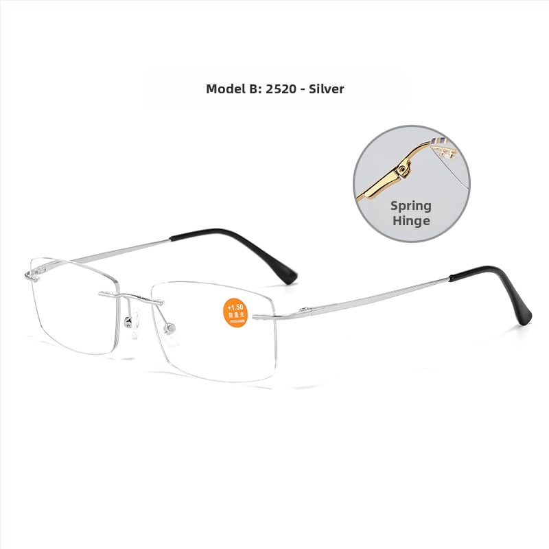 Γυαλιά ανάγνωσης χωρίς πλαίσιο, μεταλλικός σκελετός, αντι-μπλε φως, HD καθαρότητα, άνετα, κατάλληλα για τετράγωνο πρόσωπο