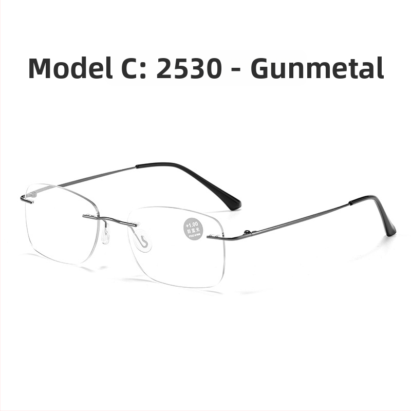 Γυαλιά ανάγνωσης χωρίς πλαίσιο, μεταλλικός σκελετός, αντι-μπλε φως, HD καθαρότητα, άνετα, κατάλληλα για τετράγωνο πρόσωπο