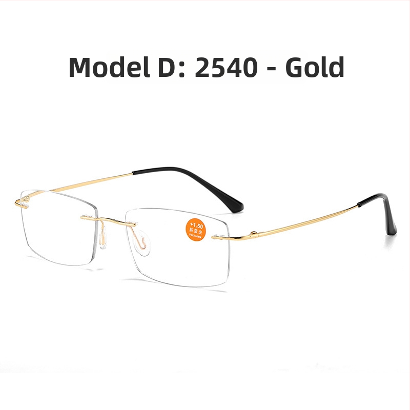Γυαλιά ανάγνωσης χωρίς πλαίσιο, μεταλλικός σκελετός, αντι-μπλε φως, HD καθαρότητα, άνετα, κατάλληλα για τετράγωνο πρόσωπο