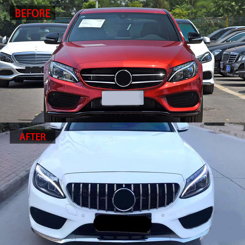 Mercedes-Benz C-osztály W205 (2015-2018) első grille, ABS műanyag, radiátorra szerelés, YTOP