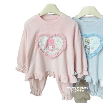 Dječji set pidžama Island Velvet – plišasti materijal, crtani uzorak, 92% poliester, debeli materijal, korejski stil